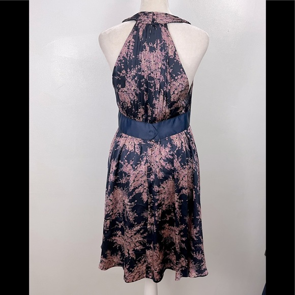 BETSEY JOHNSON VINTAGE NAVY PINK SILK FLORAL HALTER MIDI DRESS GREAT CONDITION 6 - Picture 5 of 11